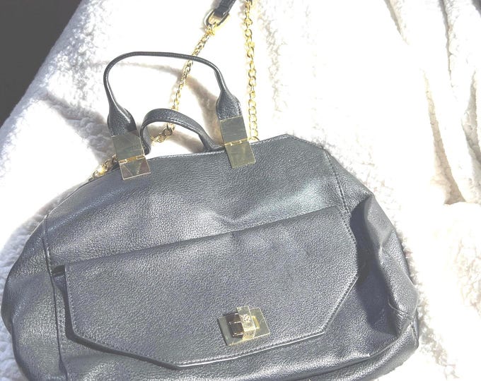 Black and Gold Leather Handbag, Heavy Duty Purse
