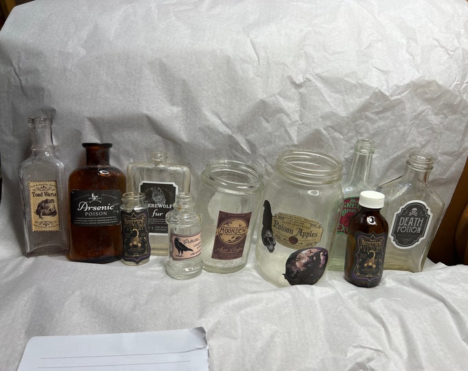 Faux Potion Bottles, Antique Glass Gothic Halloween Decorations, Vases