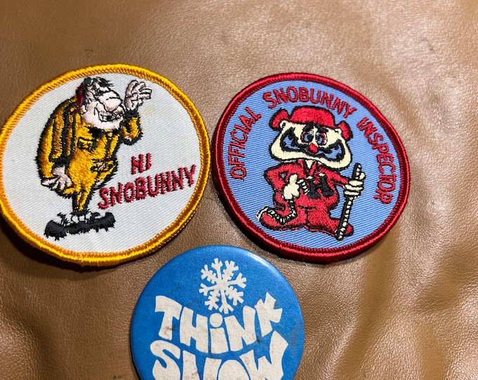 Snowbunny Patches, Think Snow Button, Vintage Winter Accessory