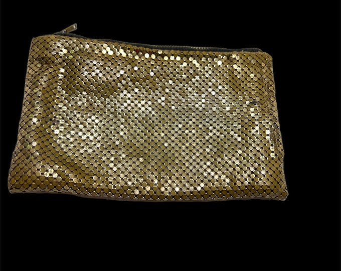 Gold Toned Chain Link Change Purse, Mid Century Modern Fashion, Zipper Small Clutch Bag