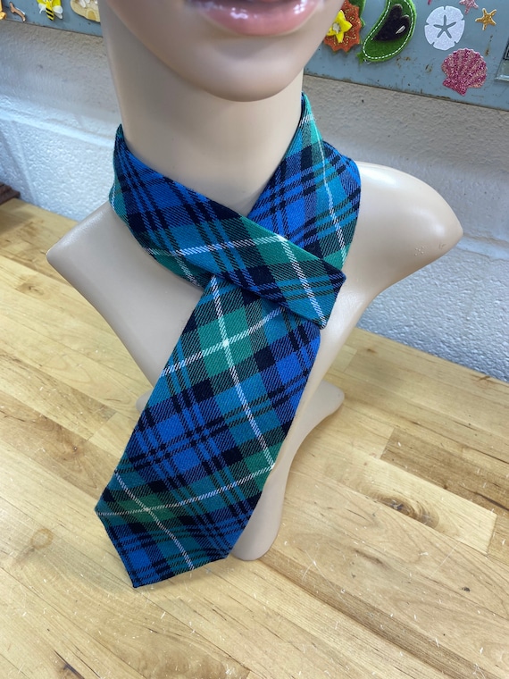 Vintage Plaid Necktie, Retro Blue Tartan Tie, Chec