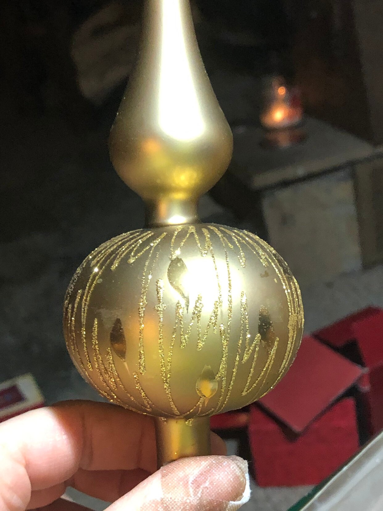 Christmas Tree Topper Vintage Gold Blown Glass European Finely
