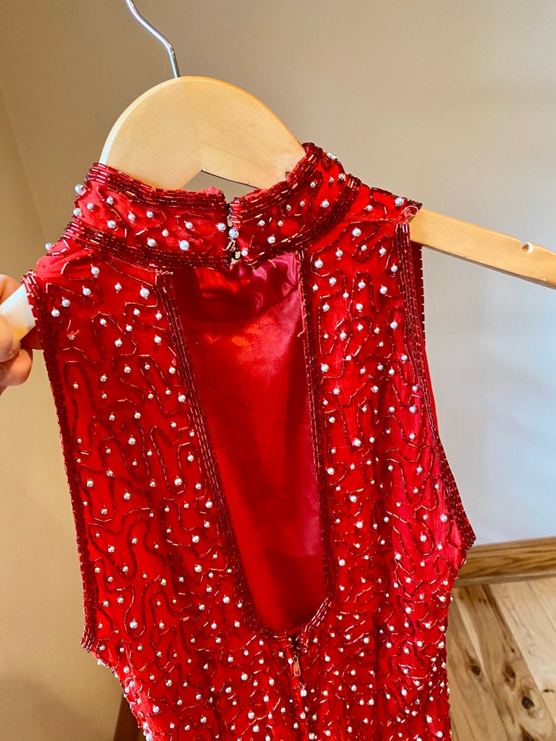 Red formal party dress beaded long Christmas Dress retro fashion
