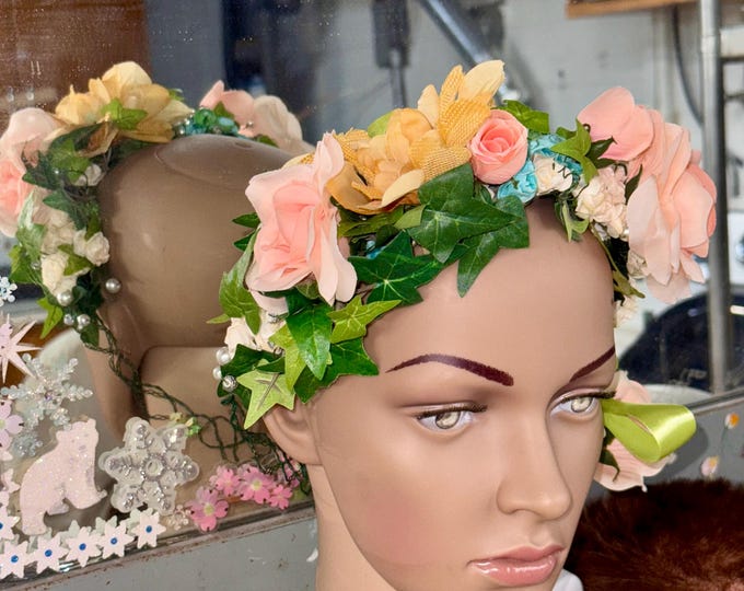 Floral Headband, Spring Flowers Headpiece, Milliner Easter Crown, Fairy Garden Party