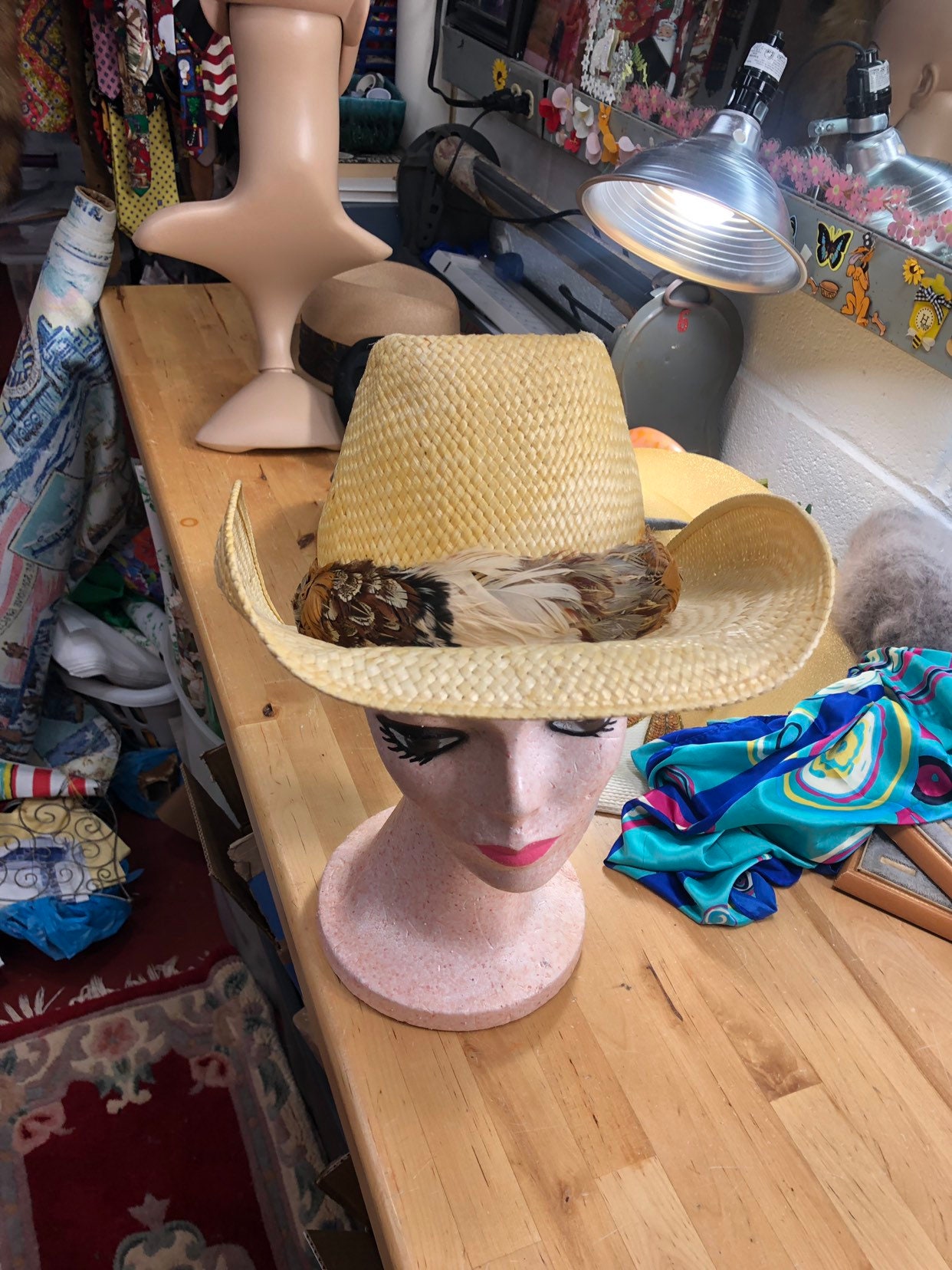 Straw Cowboy Hat with Feather Band, Southwest Country Concert Hat