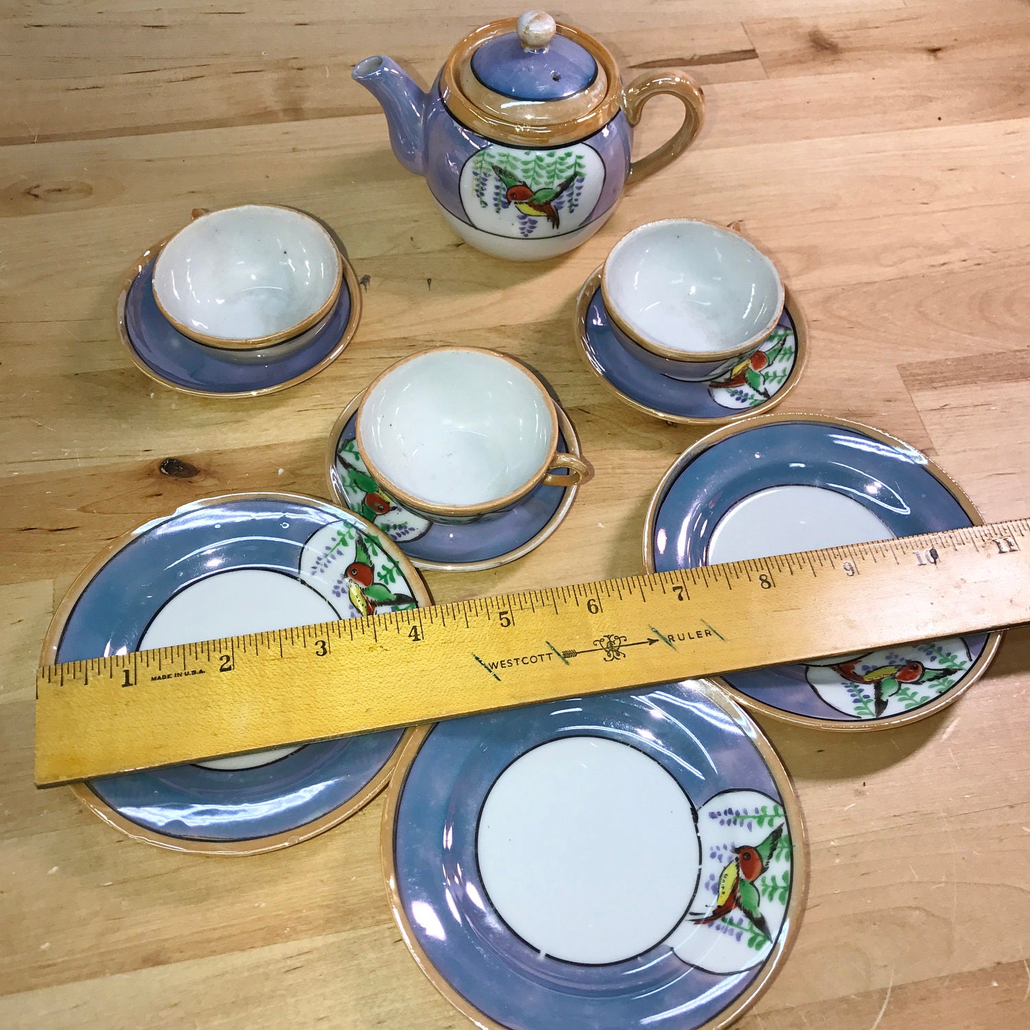 Hummingbird Tea Set Teapot tea cups and saucers vintage tea set