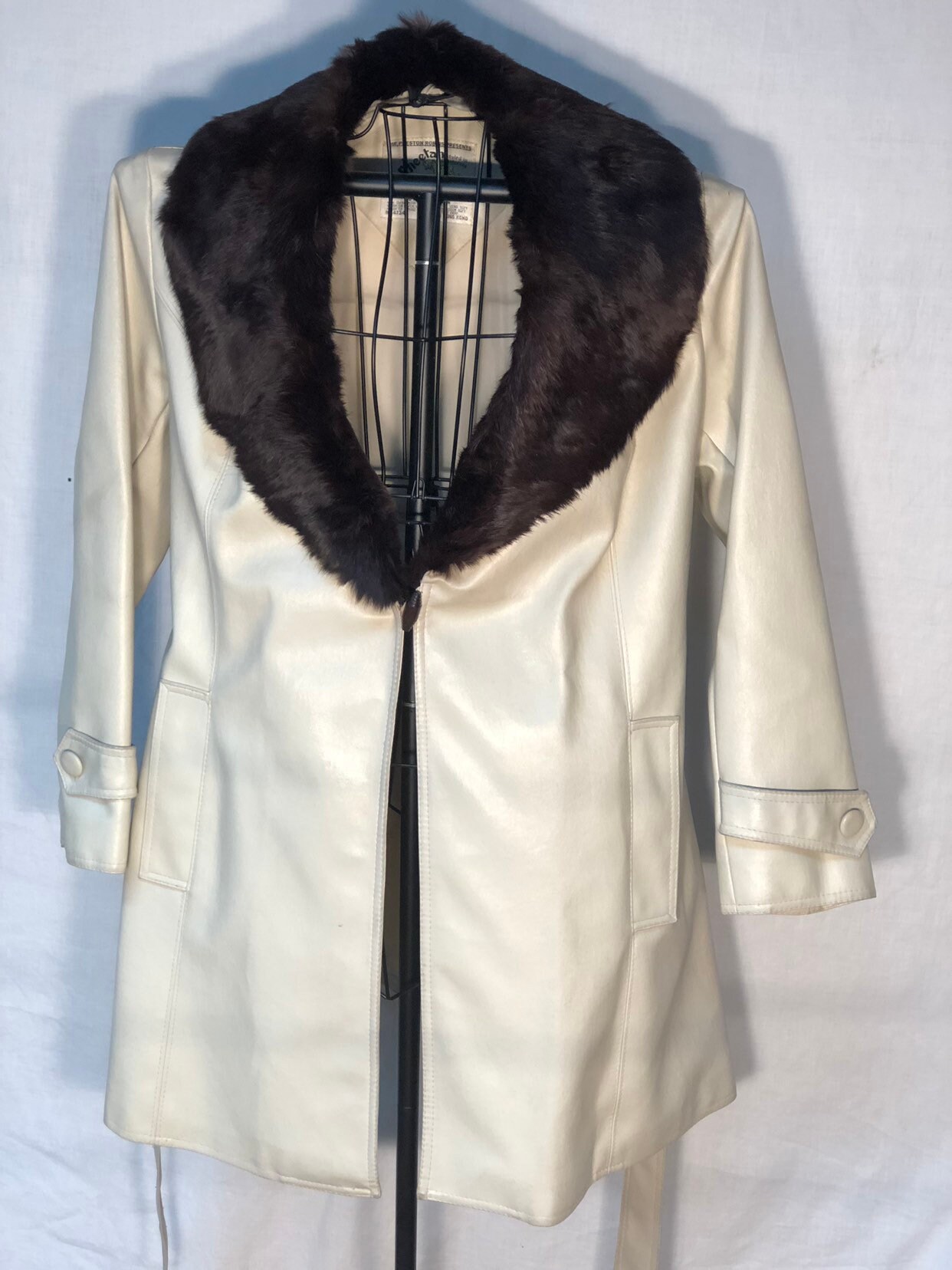 RESERVED. Retro Fashion Coat With Rabbit Fur Collar, Man Made Leather