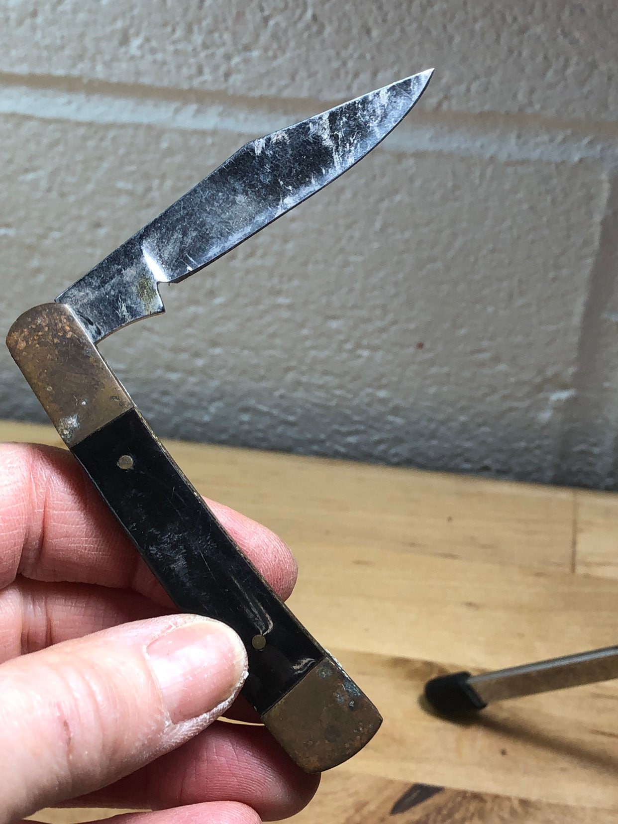 Single Blade Pocket Knife, Vintage Pen Knife Brass and Stainless