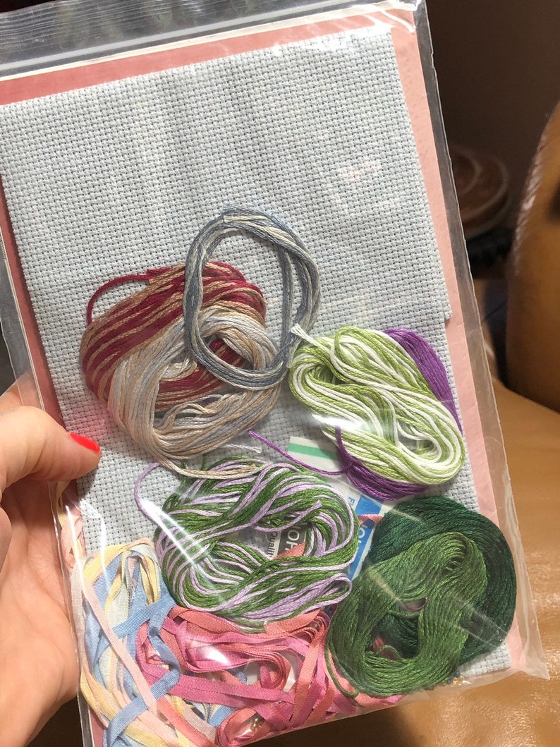 Cross Stitch Project Kit Ribbons and Stitches Craft Kit Garden Scene Needlepoint Kit