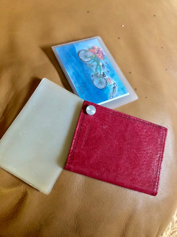 Red Leather Wallet Photo Holder Business Card Holder Wallet Etsy