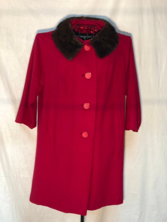 Red Cashmere Coat with Mink Fur Collar Retro Fashion Over | Etsy