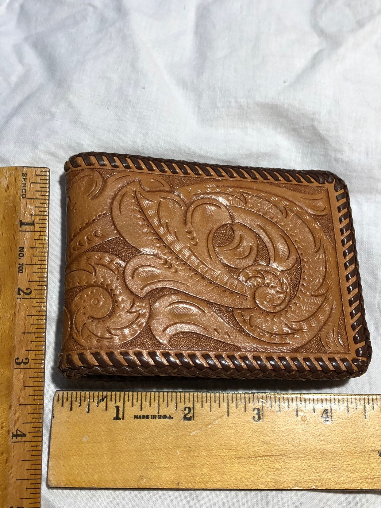 Embossed Leather Wallet Hand Stitched Monogrammed Vintage Wallet Country Western Wallet