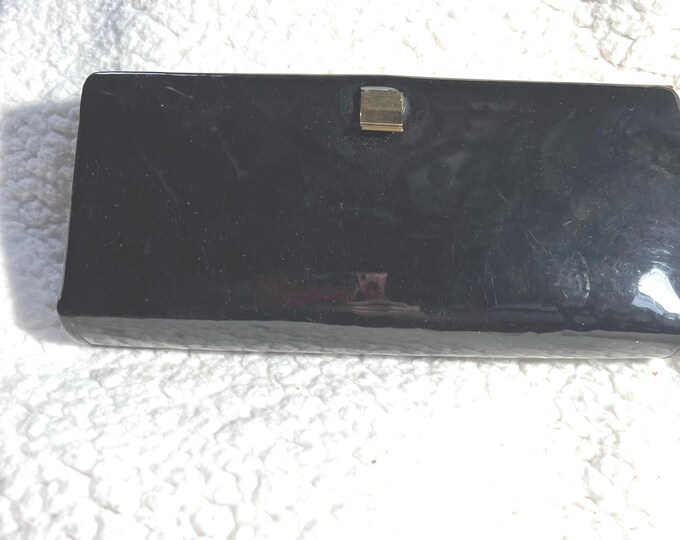 Black Patent Leather Clutch Purse, Vintage Formal Party Bag