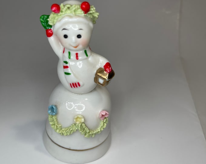 Christmas Snowman Bell, Holiday Snow Woman Bell, Angel Porcelain Decoration