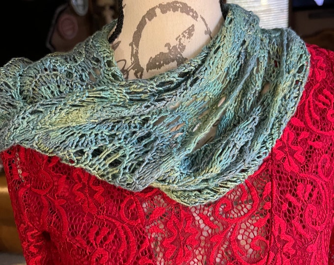 Silk Crochet Scarf, Turquoise Color Neckwear, Fashion Wrap