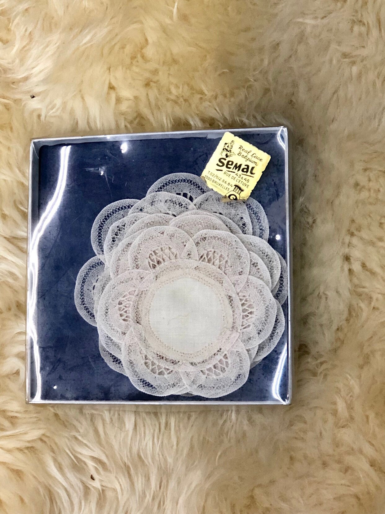 Belgium Lace Doilies, Handmade Vintage Coaster Set