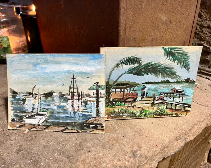 Water Color Paintings, Tropical Scenes, Boats and Beaches Art