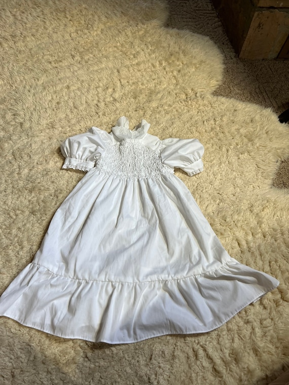 White Toddler Girl Dress, Smocked Vintage Child Dr