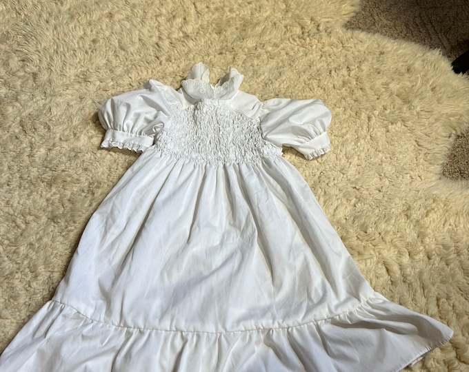 White Toddler Girl Dress, Smocked Vintage Child Dress, Hand Smocked