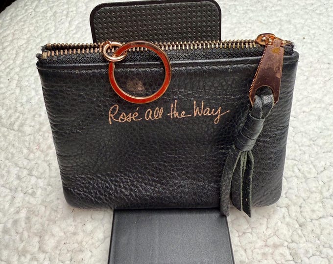 Black Leather Change Purse, Women's Coin Pouch Rose All The Way, Bag Accessory