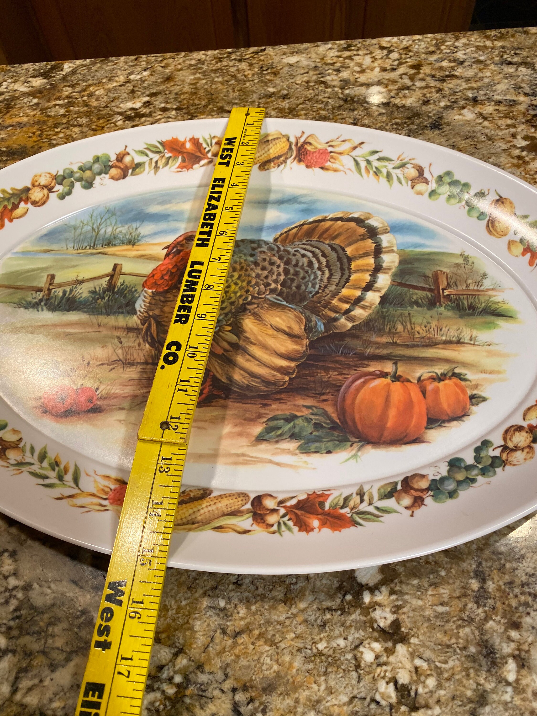 Thanksgiving Turkey Serving Platter, Large Decorative Vintage