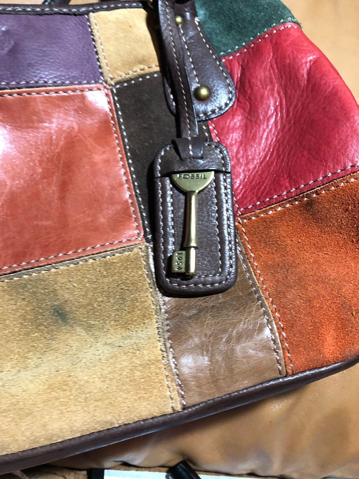 Patchwork Suede Leather Handbag, Hipster Purse, Multi Colored Bag