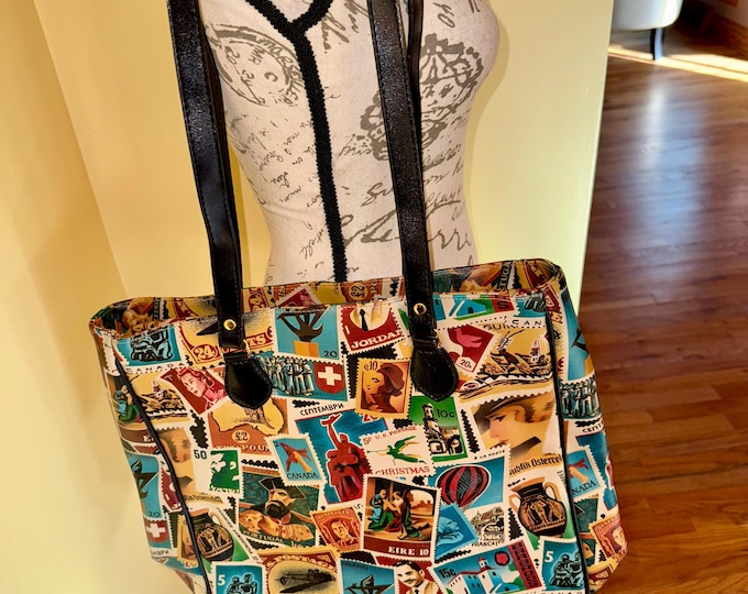 Shoulder Bag Travel Overnight Stamps World Fling Lined Satchel Handbag