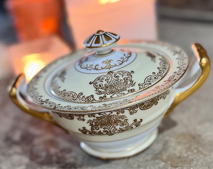 Antique Sugar Bowl, Noritake Mayfield, Ornate Blue and Gold China