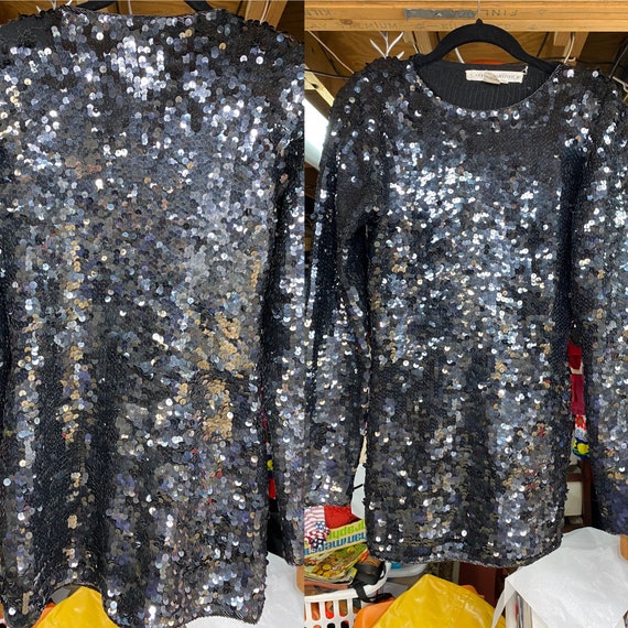 Black sequins costume party dress, retro sparkle … - image 3