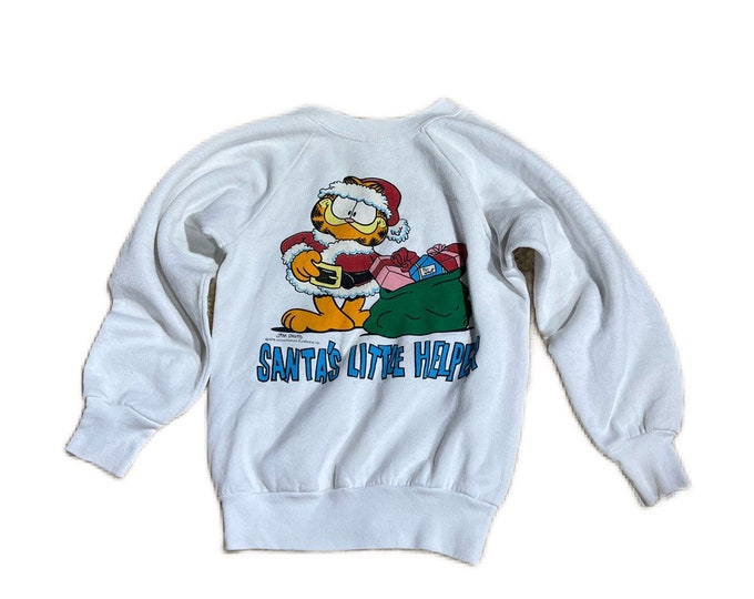 Christmas Sweatshirt Unisex Child, Garfield Holiday Shirt, Santa’s Little Helper