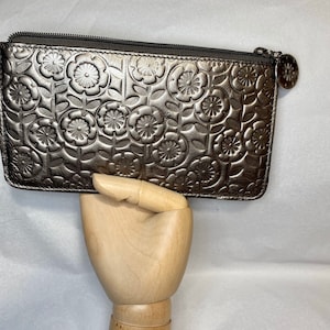 Monedero de cambio de cuero, embrague pequeño metálico floral, bolso de viaje