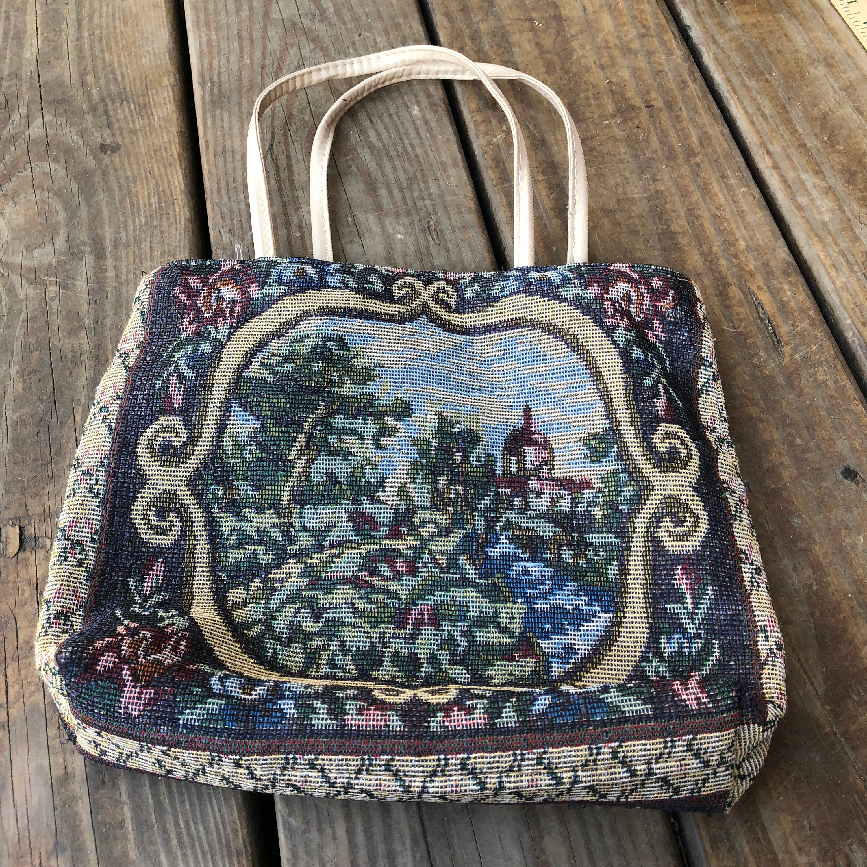 Carpetbagger Style Purse Tapestry Handbag Upholstered Bag