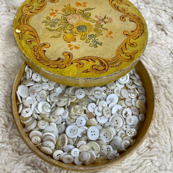 Antique Button Box, Lot of Collectible Buttons, Country Cottage Chic Decor