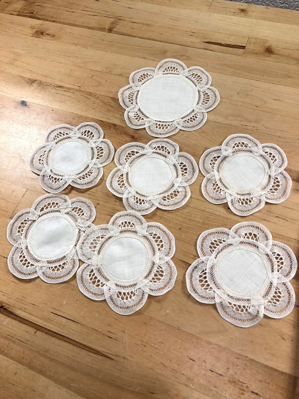 Belgium Lace Doilies, Handmade Vintage Coaster Set