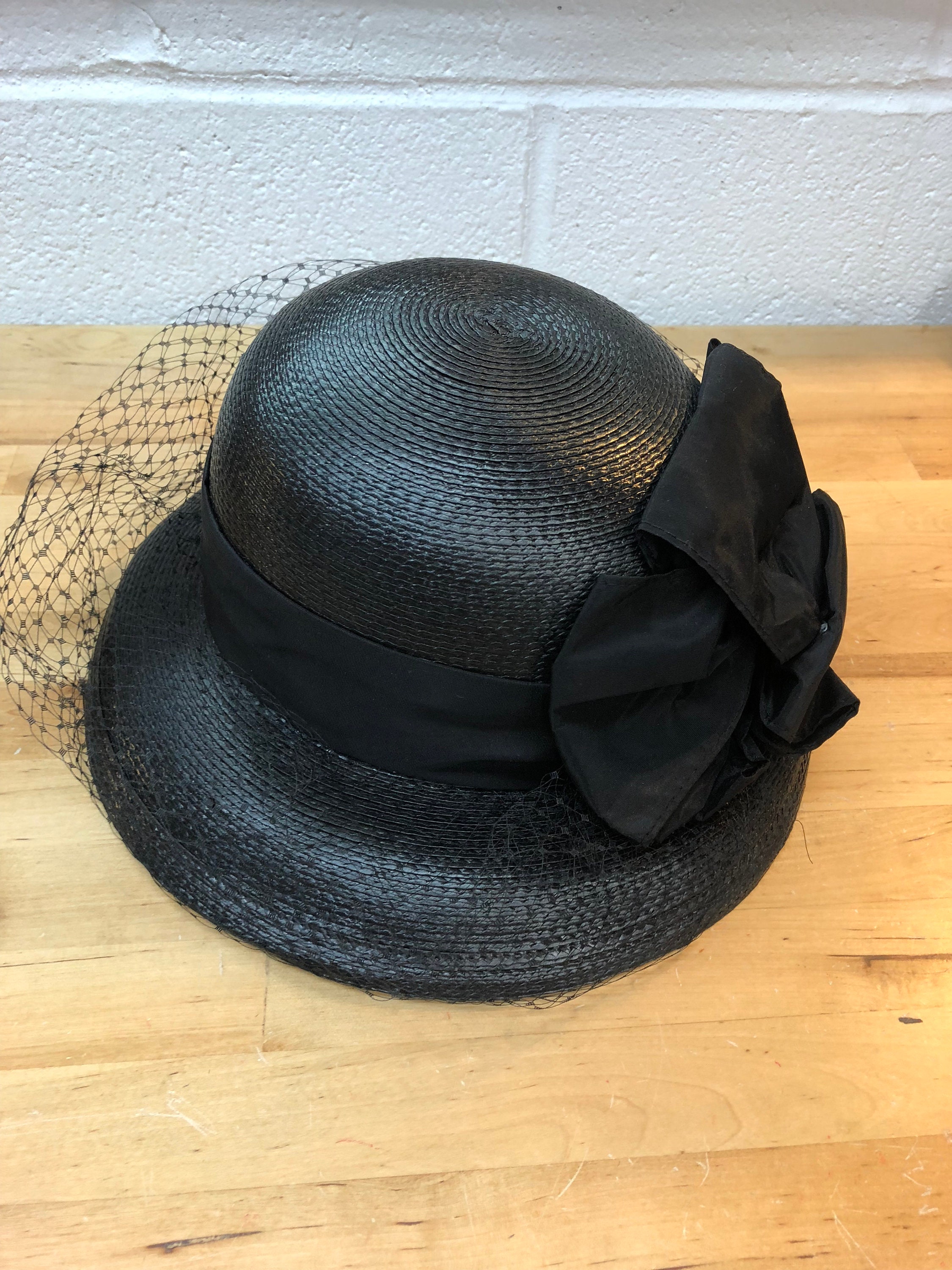 Black Women's Formal Vintage Hat Ladies Funeral Hat Veiled Black Funeral Hat Formal