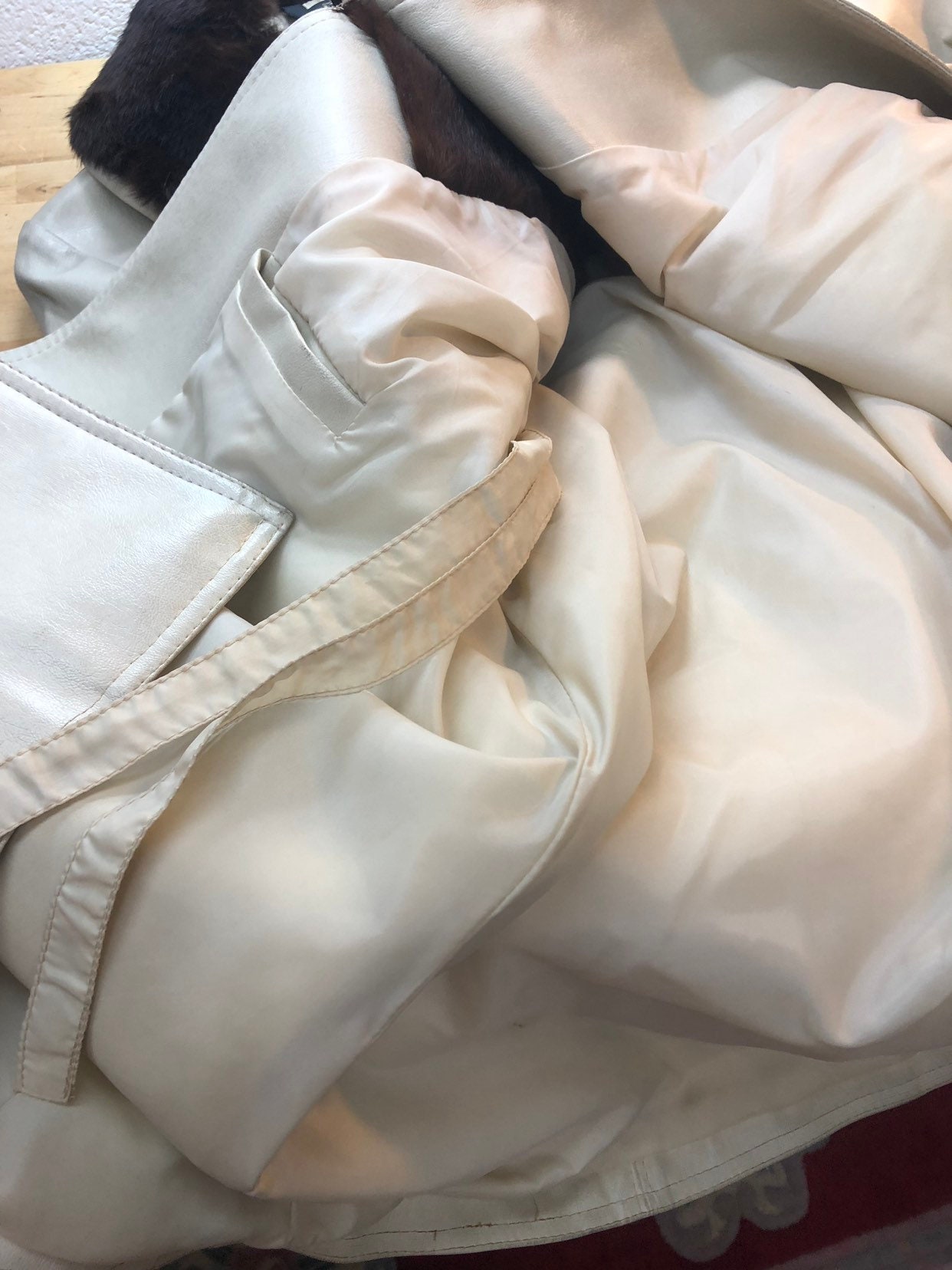 RESERVED. Retro Fashion Coat With Rabbit Fur Collar, Man Made Leather