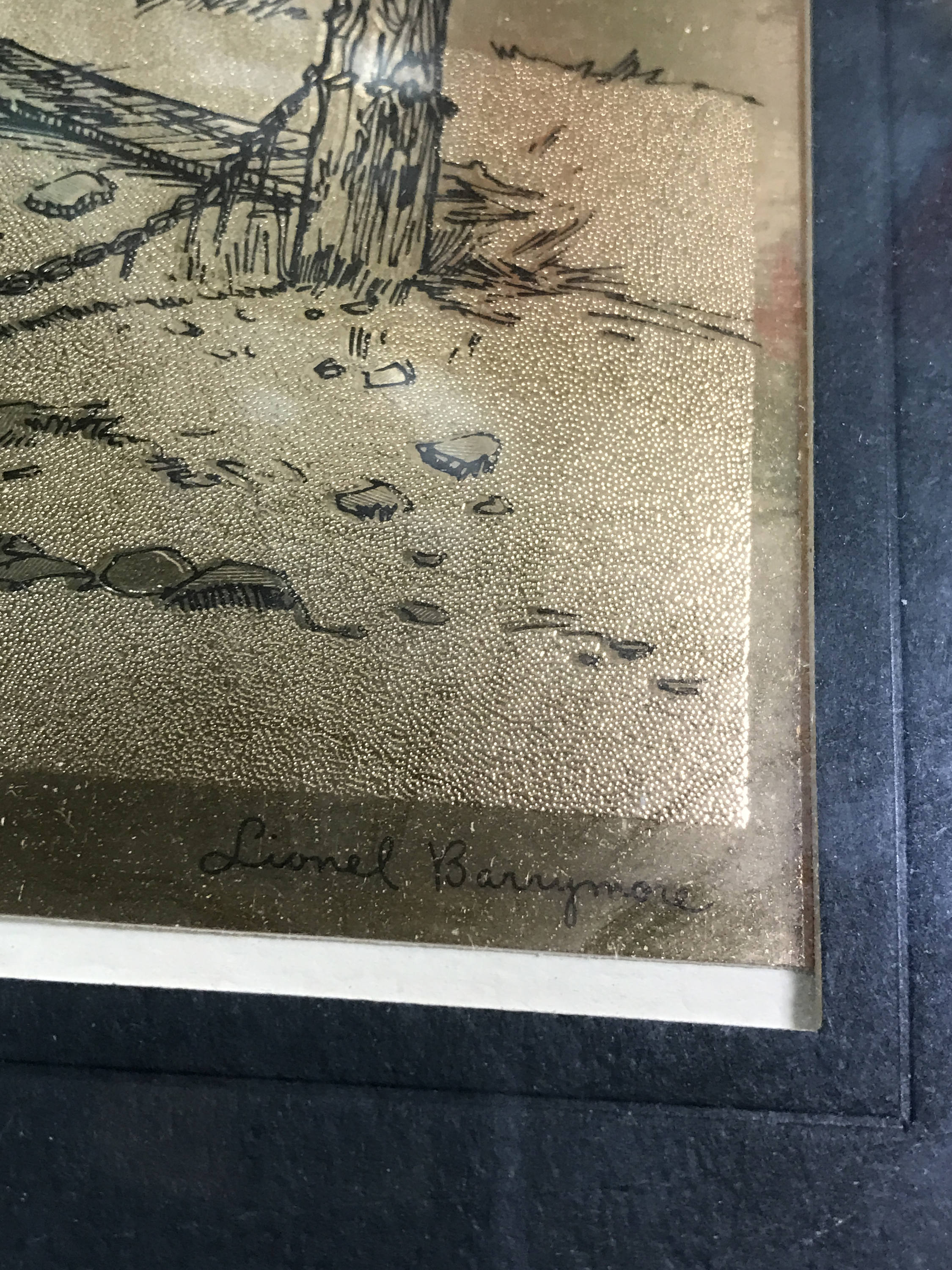 Gold Foil Etchings Lionel Barrymore Art Rocky Point and Nantucket