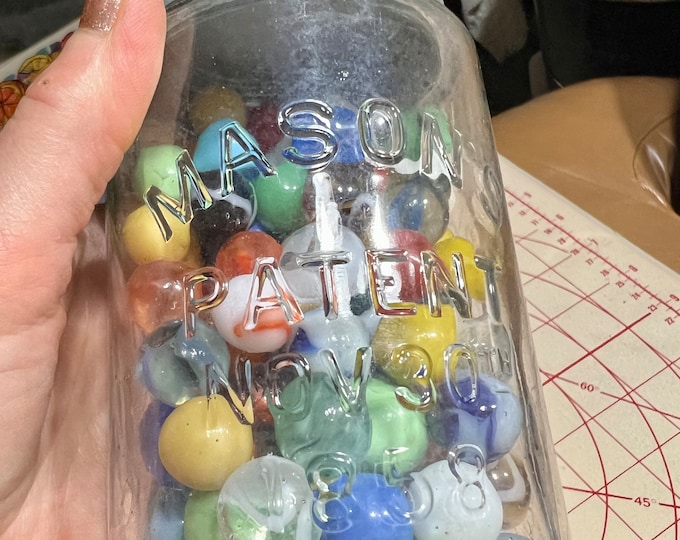 Glass Marbles In A Vintage Jar, Collectible Toy