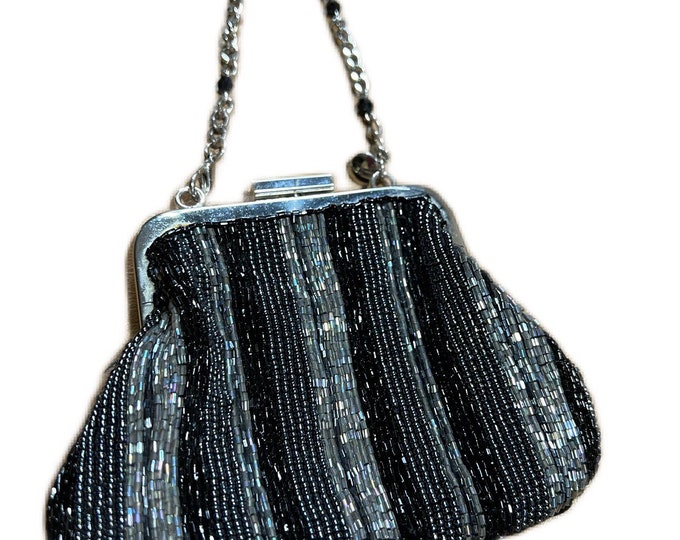 Black Formal Handbag, Evening Cocktail Bag, Silver and Black Purse