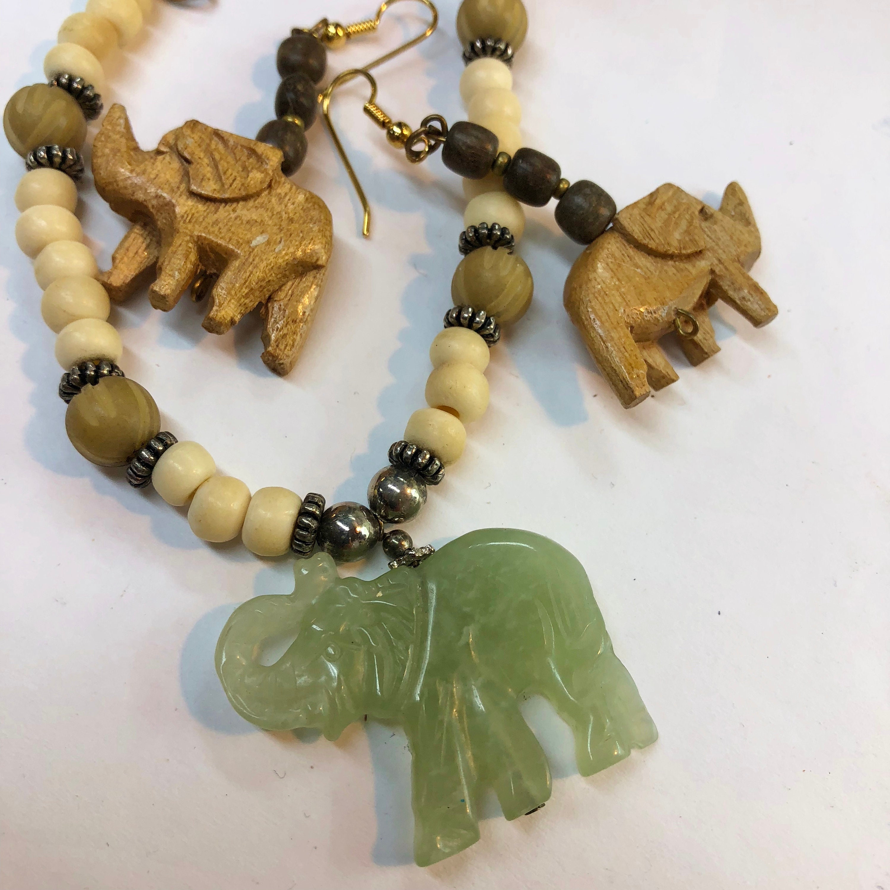 Reserved Elephant Jewelry Set, Vintage Elephant Necklace, Costume Jewelry