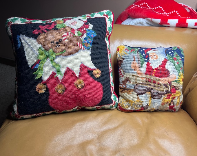 Needlepoint Christmas Holiday Throw Pillows, Home Decor Cushions, Needle Art