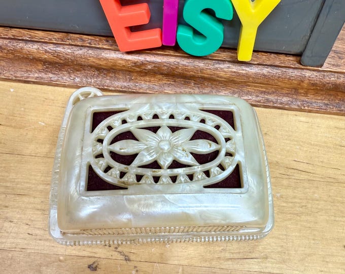 Antique Ring Box Celluloid Velvet Display Case Engagement Gift Art Deco Collectible