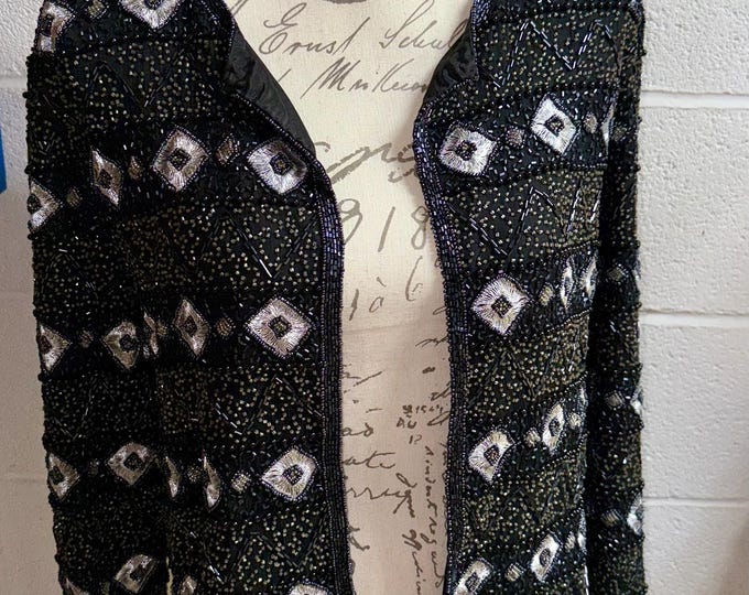 Black and White Jacket Beaded Sequins Formal Geometric Black Tie Party