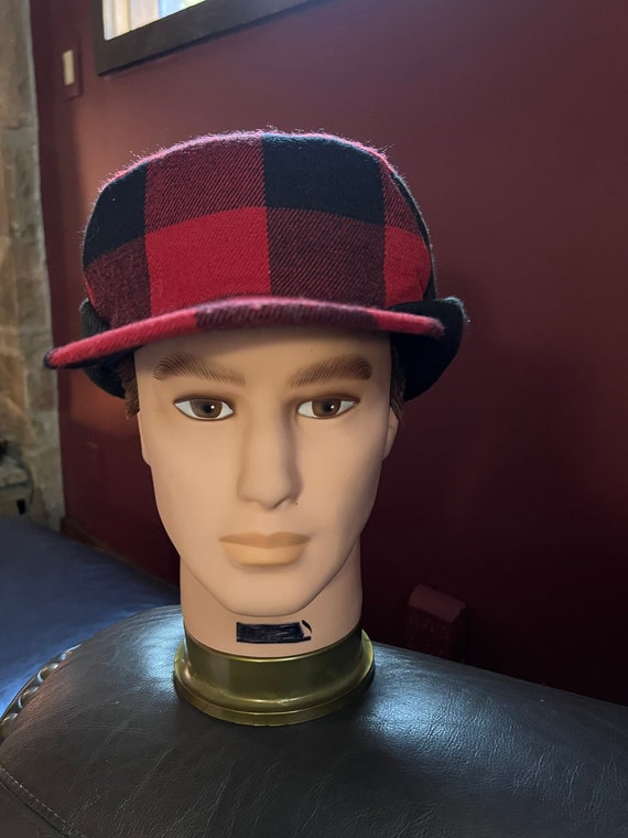 Red and Black Check Hat, Winter Wear Unisex Cap E… - image 3