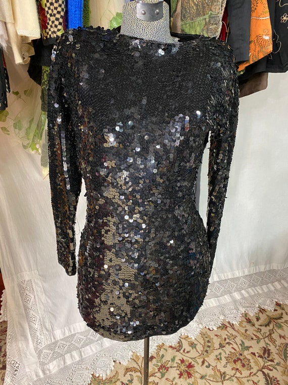 Black sequins costume party dress, retro sparkle … - image 8