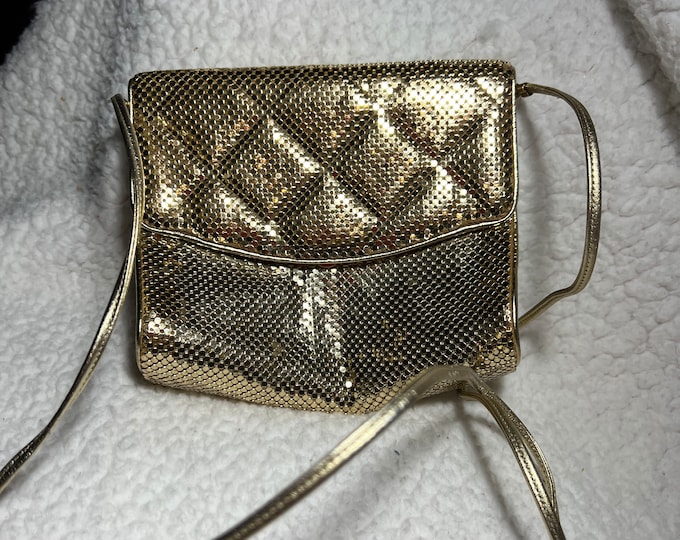 Whiting and David Gold Handbag, Vintage Metal Mesh Purse, Cocktail Evening Bag