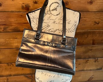 Metallic Leather Gray Handbag Giani Bernini Purse Top Handled Shoulder Etsy Canada