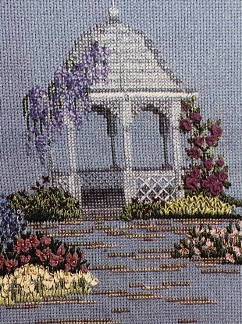 Cross Stitch Project Kit Ribbons and Stitches Craft Kit Garden Scene Needlepoint Kit