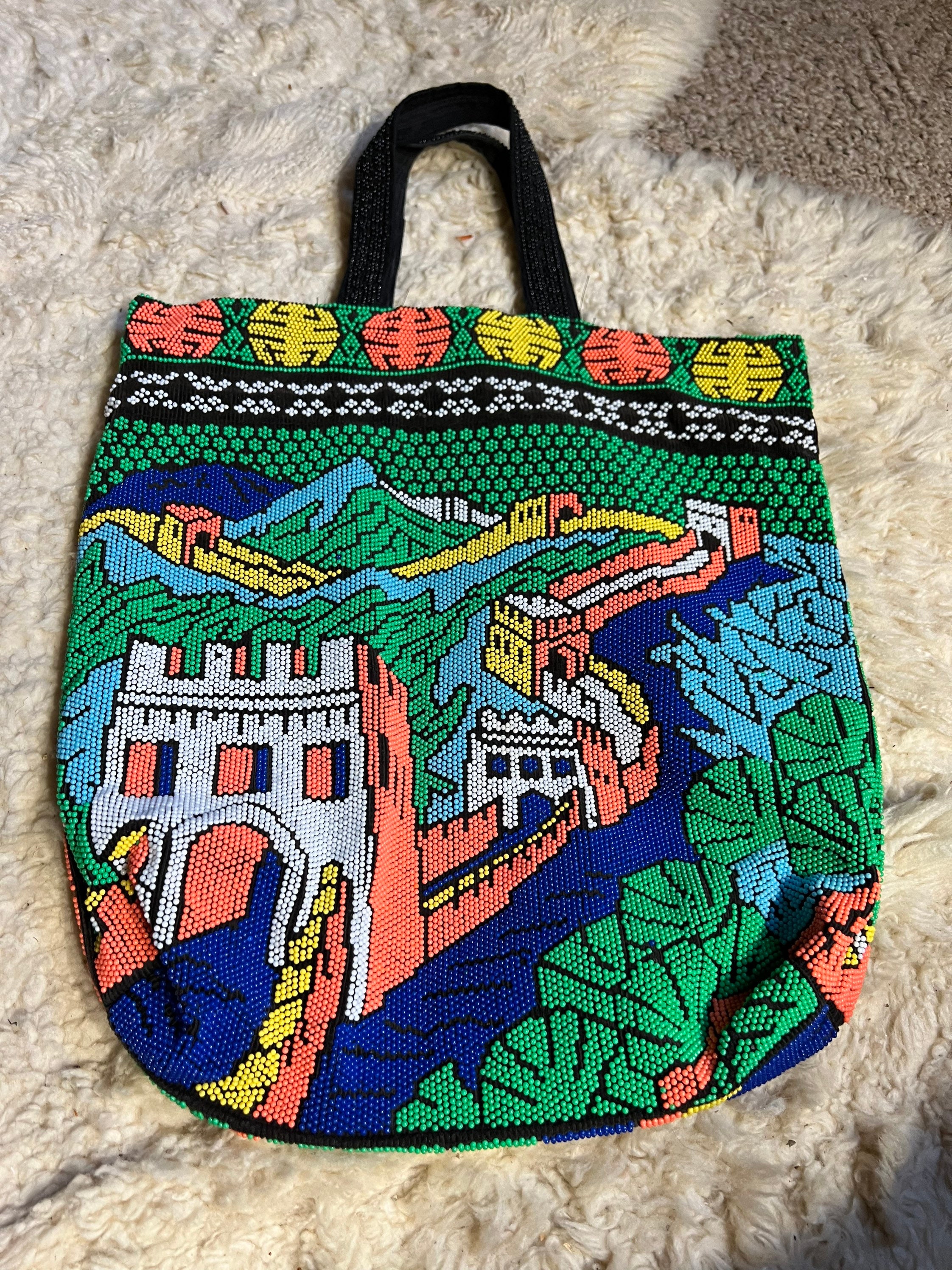 Beaded Vintage Handbag, Candy Dot Purse, scenic Colorful Market Bag