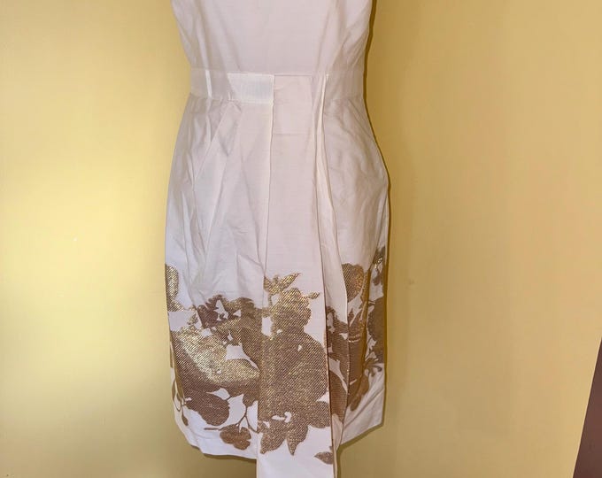 Elie Tahari White Gold Flower Summer Dress Formal Spaghetti Strap